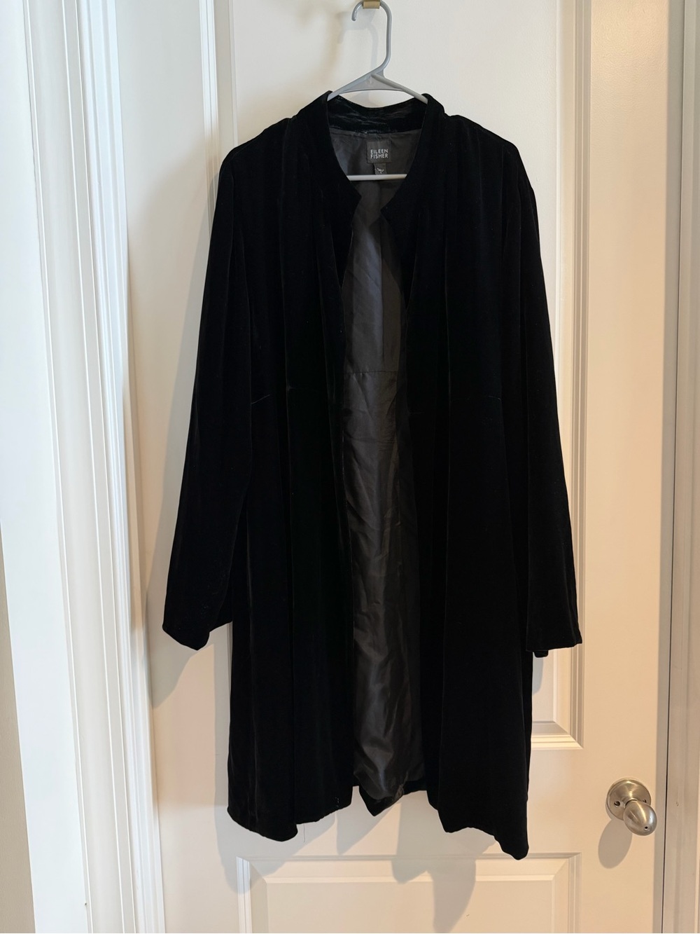 Eileen Fisher Black Velvet and Silk Long Duster